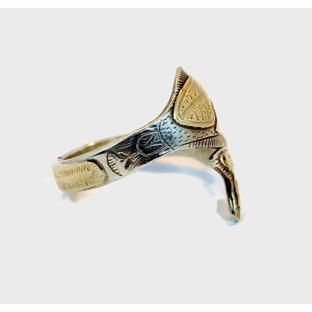 Vintage Fish Ring, Sterling Silver, By-Pass, Obsidian Spinel Handcrafted Size 12